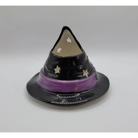Yankee Candle Black Halloween Witch Hat Spiders Ceramic Candle Jar Topper Shade - Picture 4 of 11